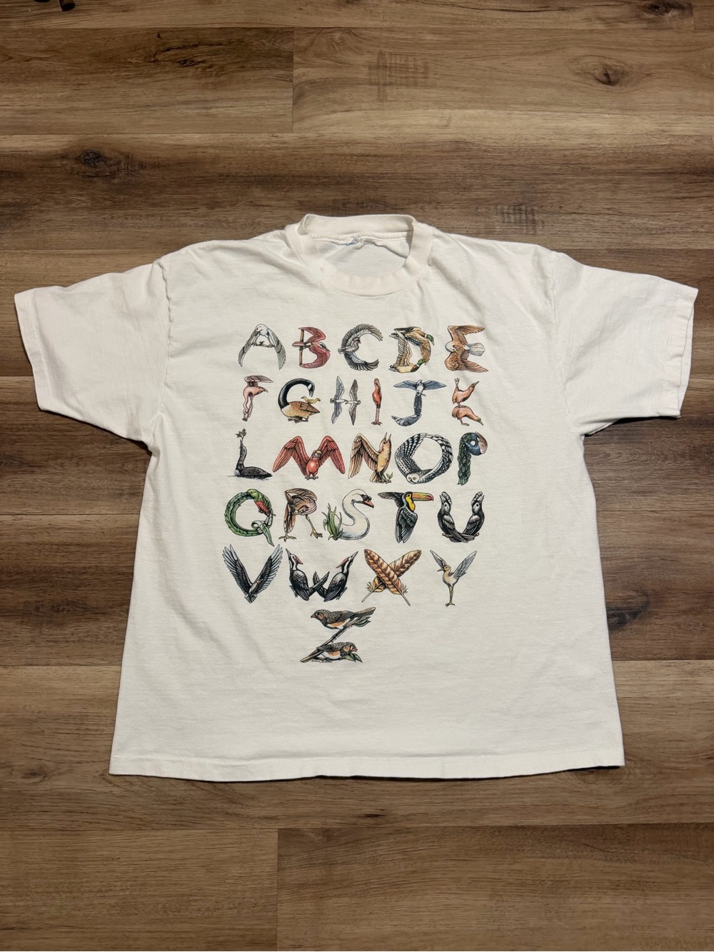 Vintage 90s Harlequin Alphabet Bird T Shirt Nature Tee Mens Large Single Stitch